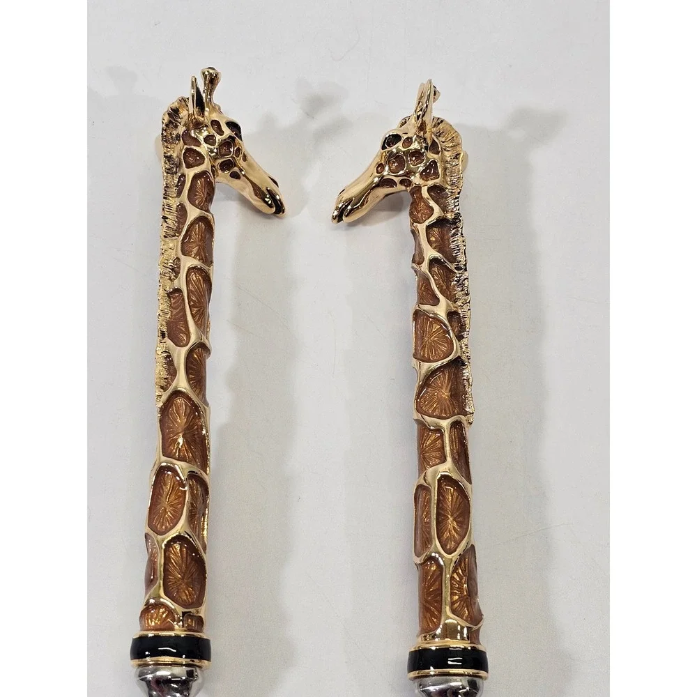 St John Home Giraffe Salad Servers Gold‎ Tone Metal Stainless Steel Serving Set